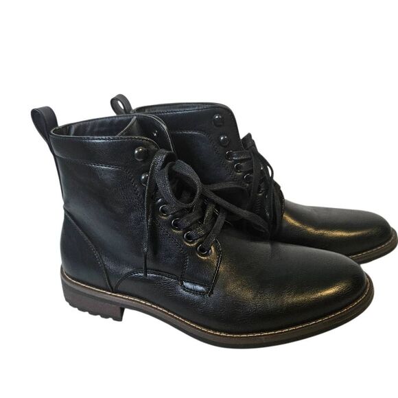 Santino Luciano mens black leather lace up boots. Size 9. NWOT - Picture 1 of 6